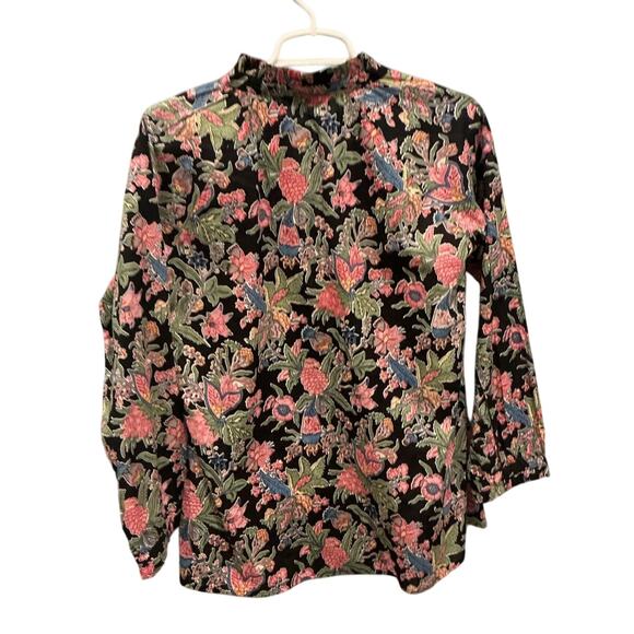 Liza Byrd Women Button Up Shirt Size Small The Embry Block Print Floral Midnight - Picture 7 of 12